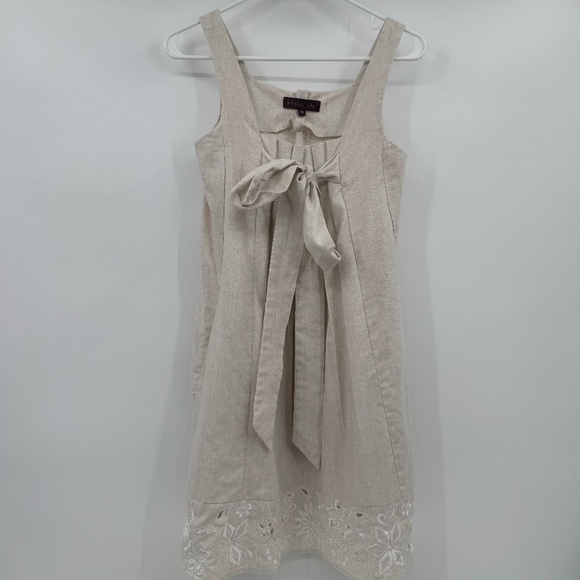 Ranna Gill Dresses & Skirts - Ranna Gill Dress Women XS Beige Sleeveless Eyelet Boho Coquette Pleated Fairy